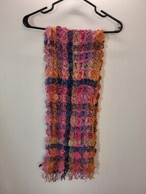 Emmanuelle Khanh Paris 100% Wool Ruffled Plaid Multicolor Scarf - 11x52"